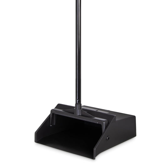 Carlisle FoodService Products Duo-Pan Upright Dust Pan with Serrated Yoke for Home, Restaurants, Kitchen, Lobby, And Office, Plastic, 30 Inches, Black