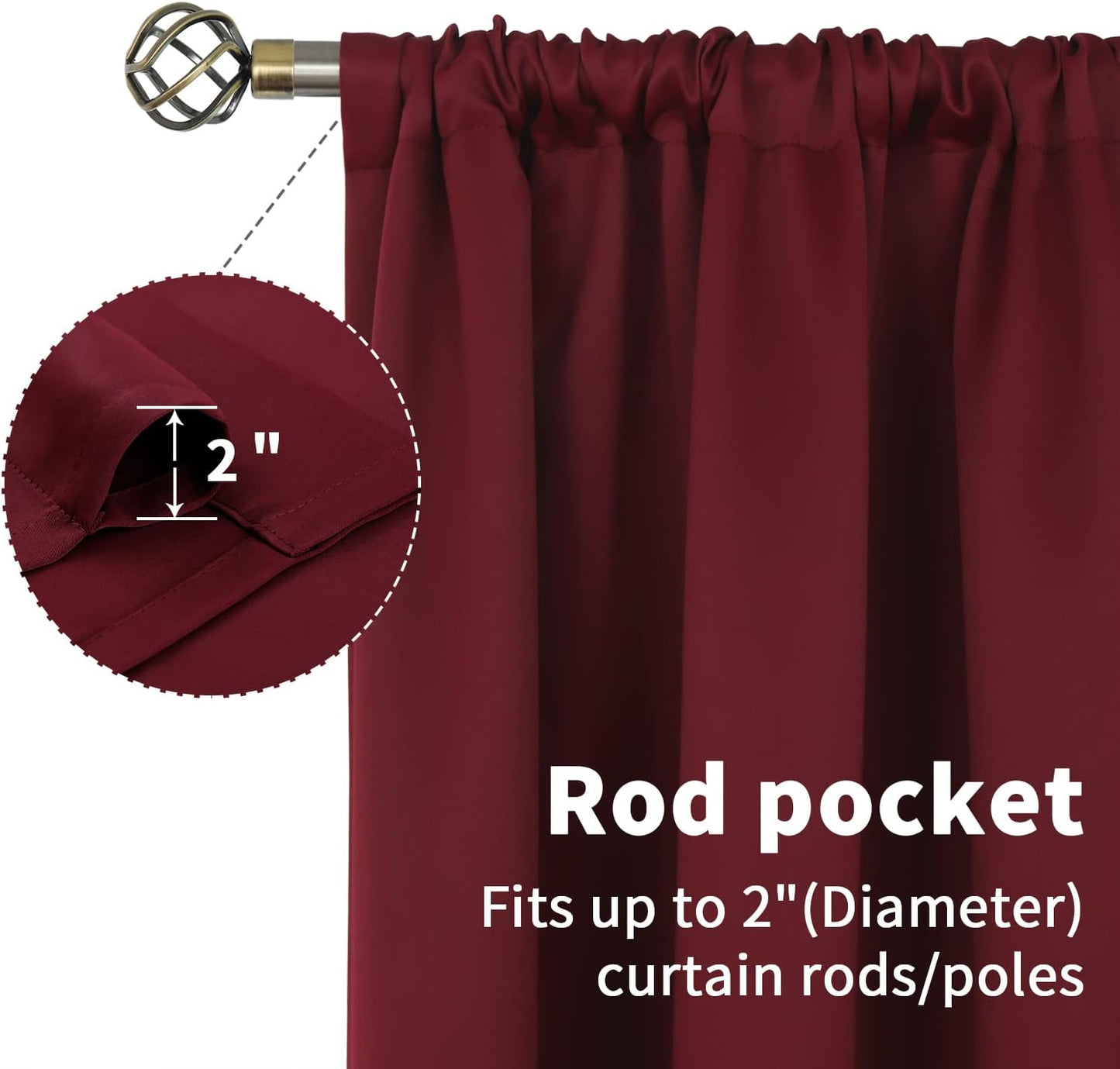 BGment Burgundy Blackout Curtains 36 Inch Length for Kitchen Cafe Window - Small Half Window Drapes Thermal Insulated Privacy for Rv Bathroom, 29 x 36 Inch, 2 Panels