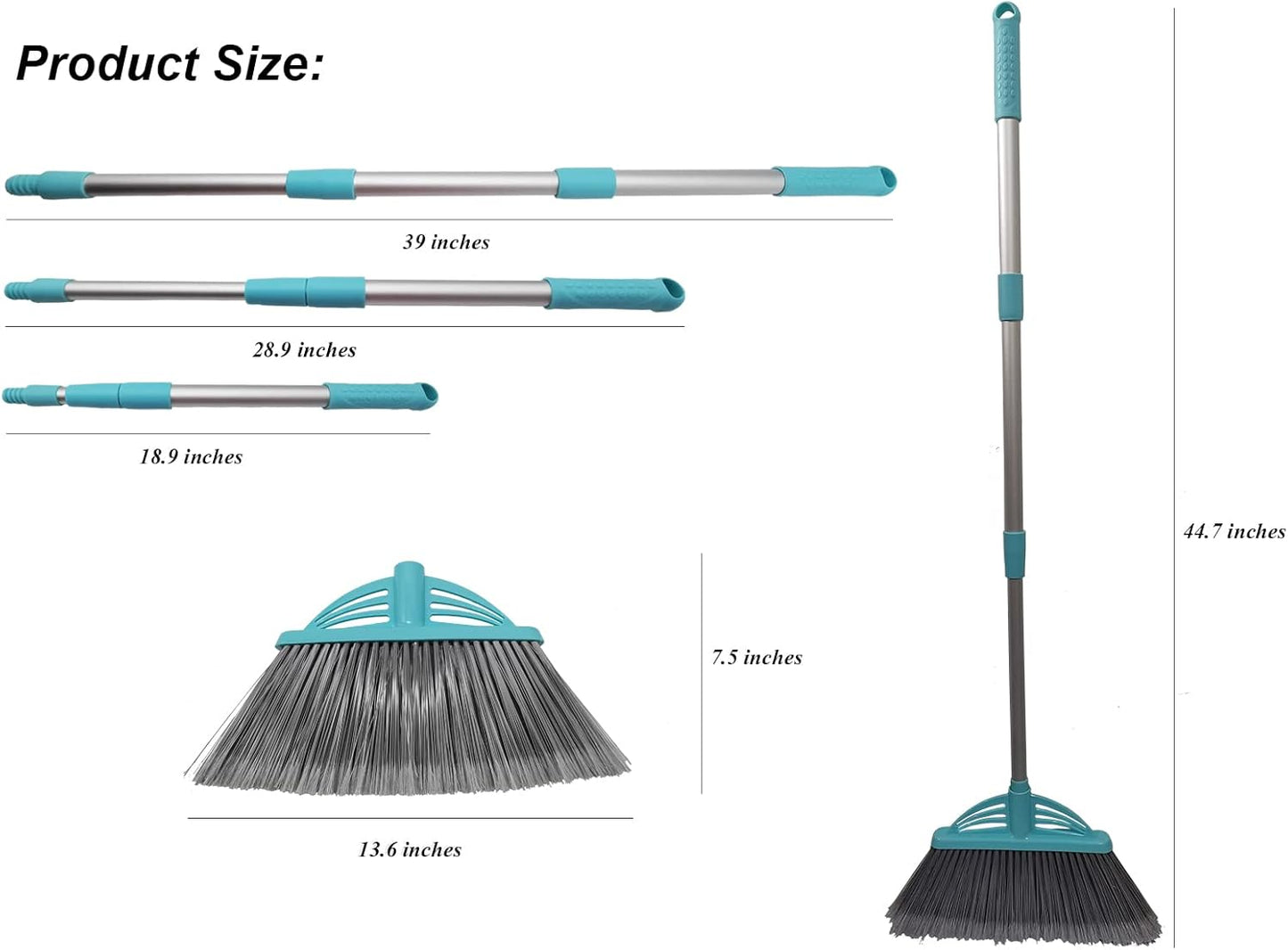 Three-Section Telescopic Aluminum Alloy Rod Long-Handled Broom for Housekeeping Garden Camping Outdoor&Indoor, 3 CPS Green