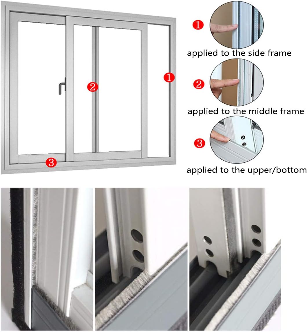 Weather Stripping Brush for Sliding Windows/Doors Frame Side,Pile Self Adhesive Weatherstrip Seal Strip Sealer Draft Stoppers (32ft x11/32 Backing x 9/16 Brush inch, Grey)