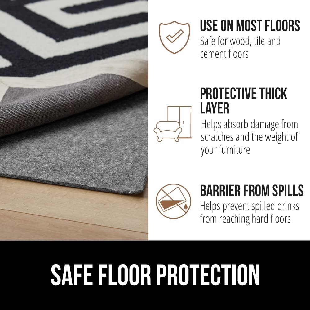 GORILLA GRIP Felt and Natural Rubber Stay in Place Slip Resistant Rug Pad, 1/4in Thick, 7x10 FT Protective Padding Under Area Rugs, Cushioned Gripper Pads, Carpet Runners, Hardwood Floors Protection