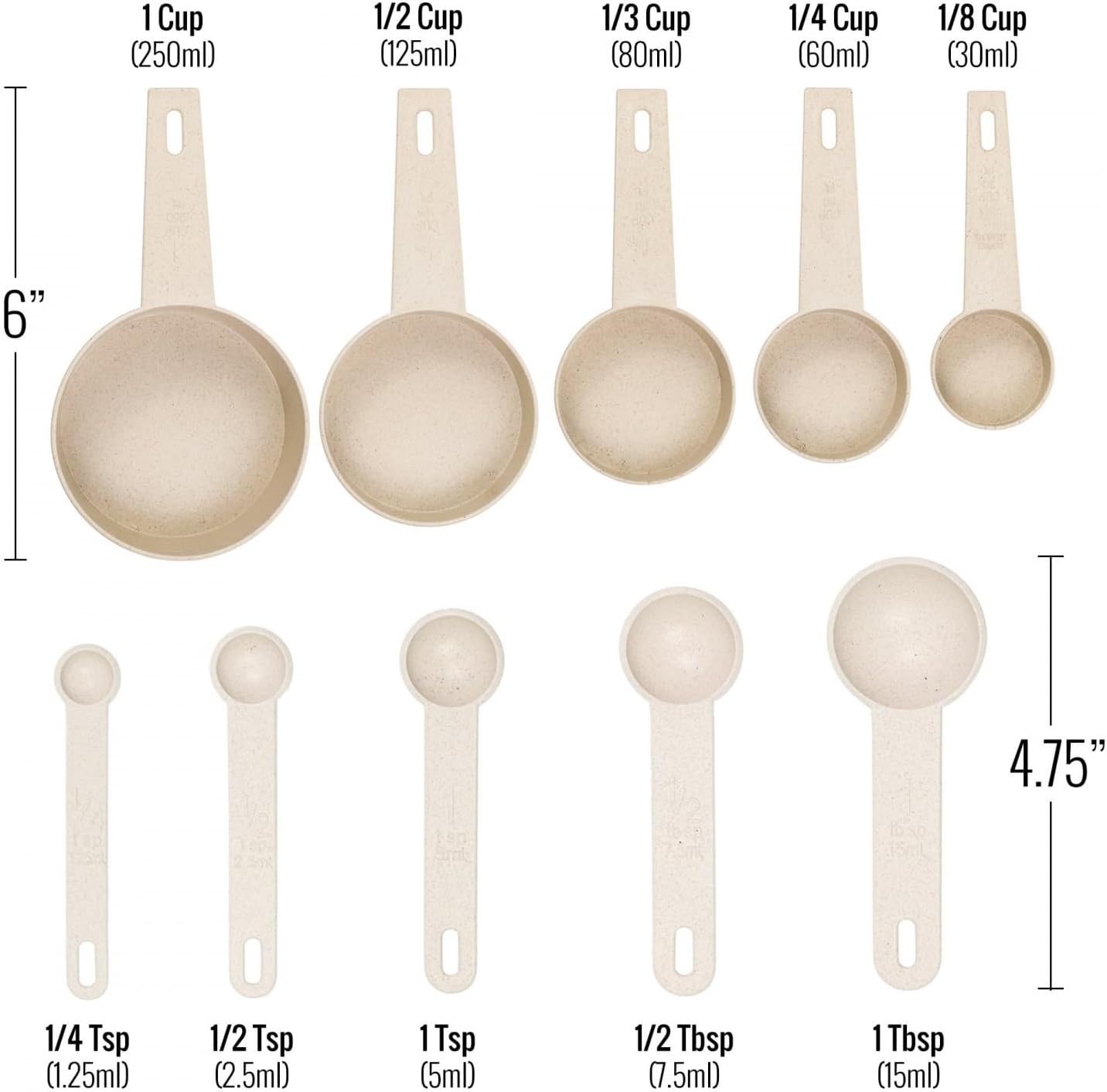 Beille 7pc Wheat Straw Complete Kitchen Utensils Set, Cream