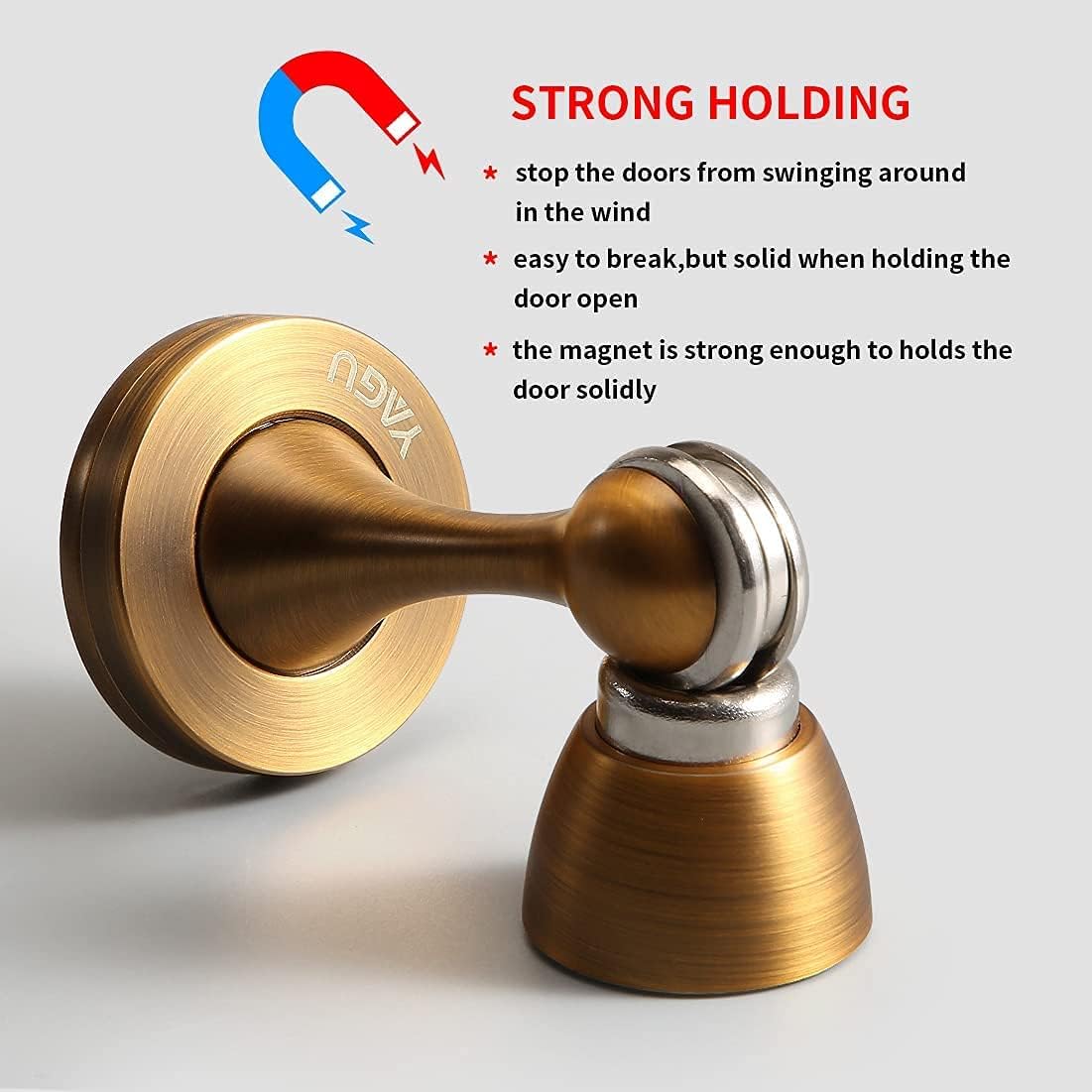 YAGU Magnetic Door Stoppers 2 Pack, Zinc Alloy Antique Brass Door Stops Magnet Catch Holder Wall Floor Mounted, Metal Soft-Catch
