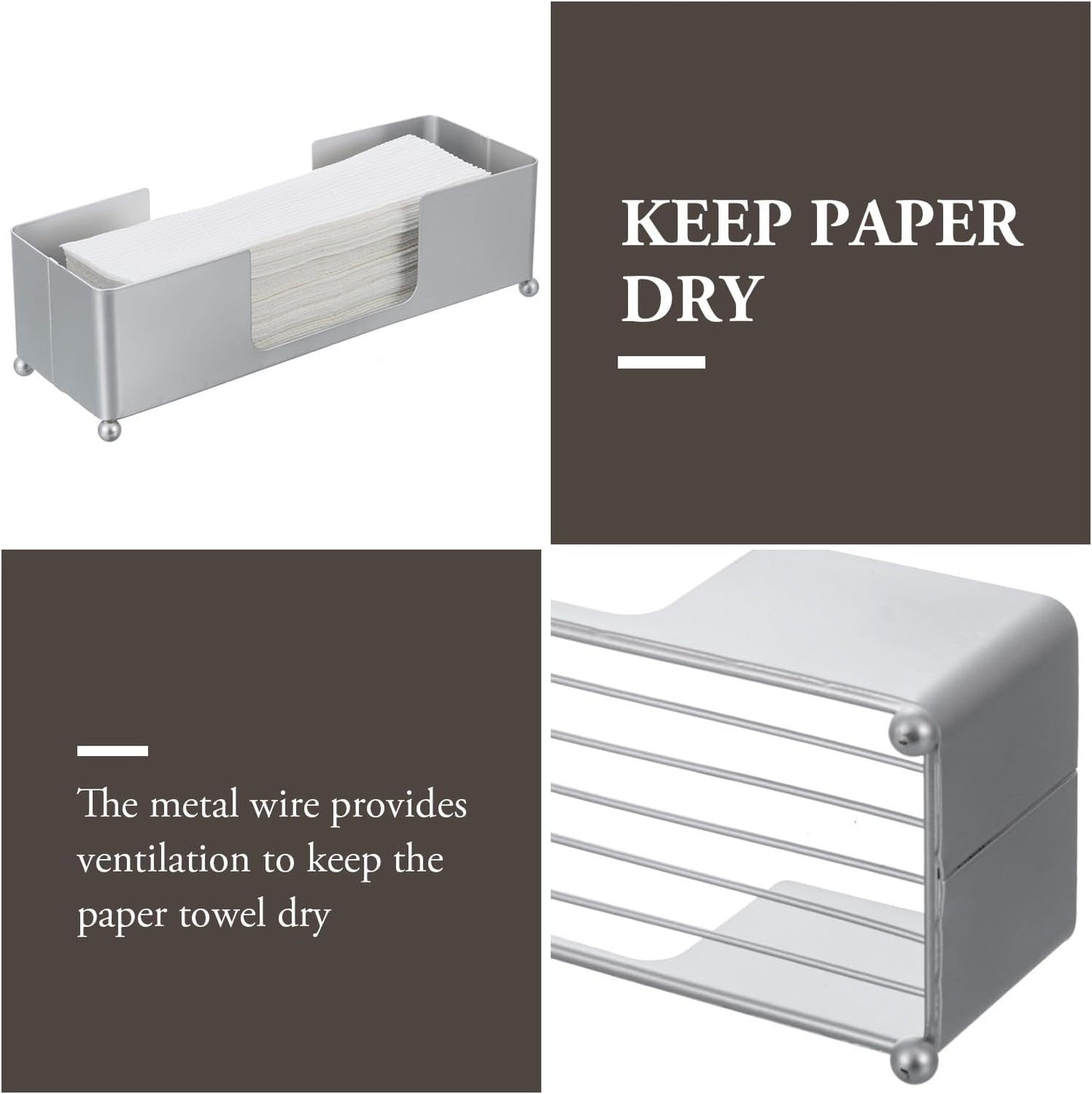 MyGift Paper Towel Holder, Modern Silver Tone Metal Tabletop Paper Dispenser, Commercial Folded Paper Tray for Guest Bathroom