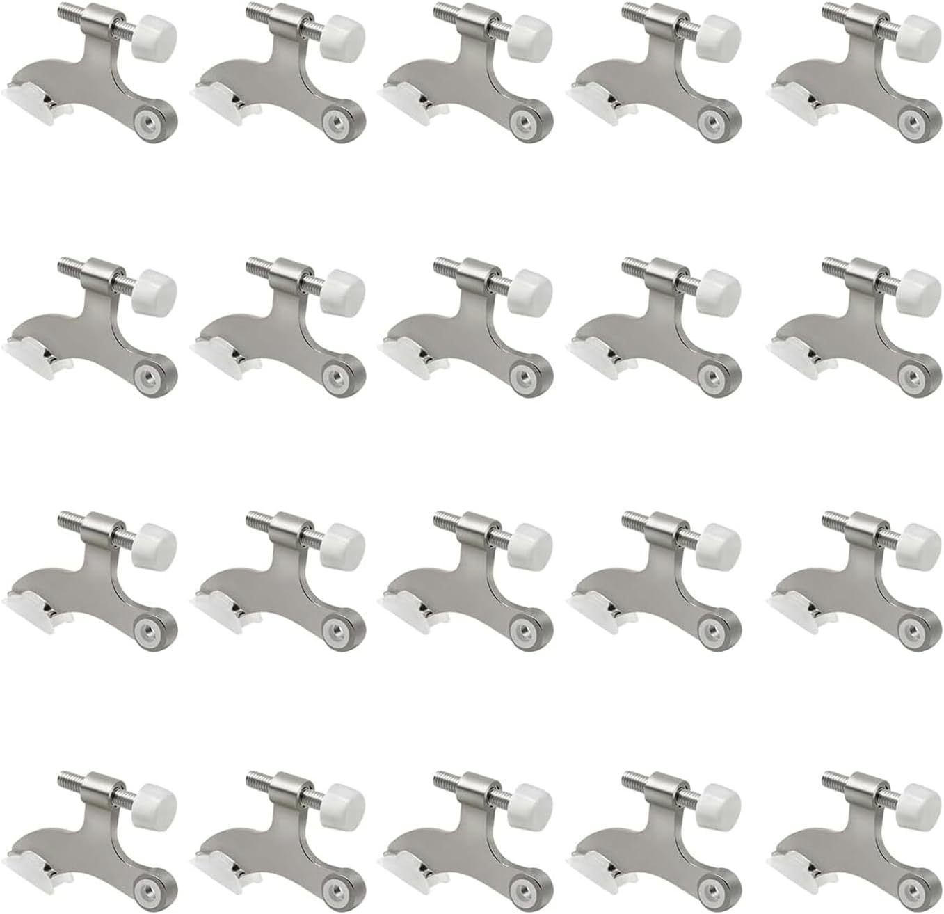 20 Pack Hinge Pin Brushed Nickel Door Stopper, Adjustable Heavy Duty Hinge Pin Door Stop with Rubber Bumper Tips