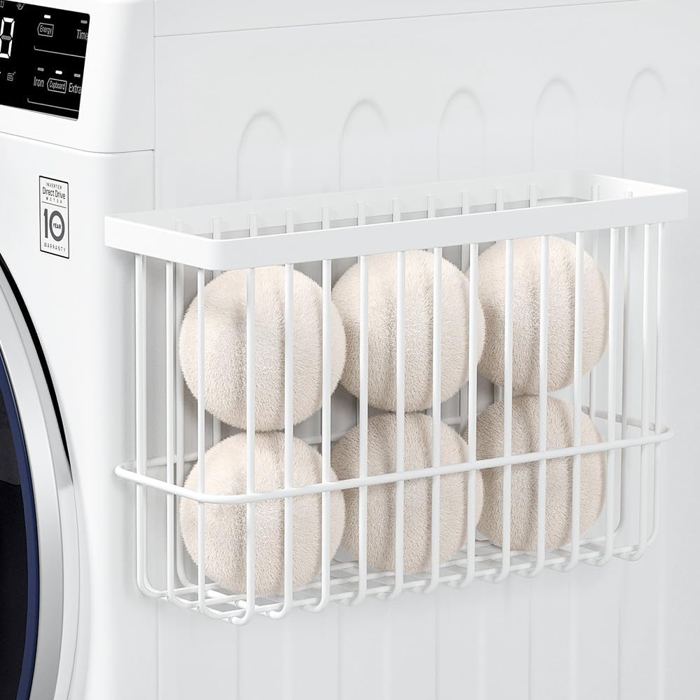 Magnetic Dryer Ball Holder for Laundry Room Organization and Storage, Magnetic Lint Bin for Laundry Room, Iron Dryer Ball Container for Laundry Room Storage (No Balls)