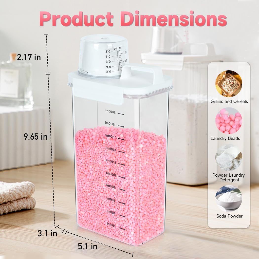 2 Packs Laundry Detergent Dispenser, Tokokimo Laundry Power Container,Laundry Scent Booster Beads Dispenser for Washing Powder, Soda Powder, Grain