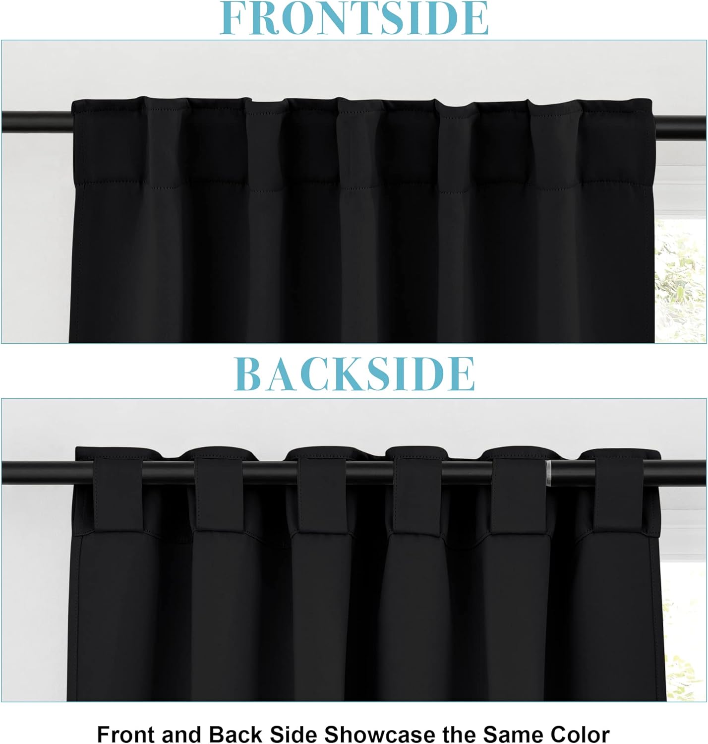 RYB HOME Small Window Curtains - Blackout Insualting Privacy Curtains for Kids Bedroom Kitchen Bathroom Basement Cafe Cabinet Tiers Drapes, 34 Width x 24 Length, 2 Panels, Black