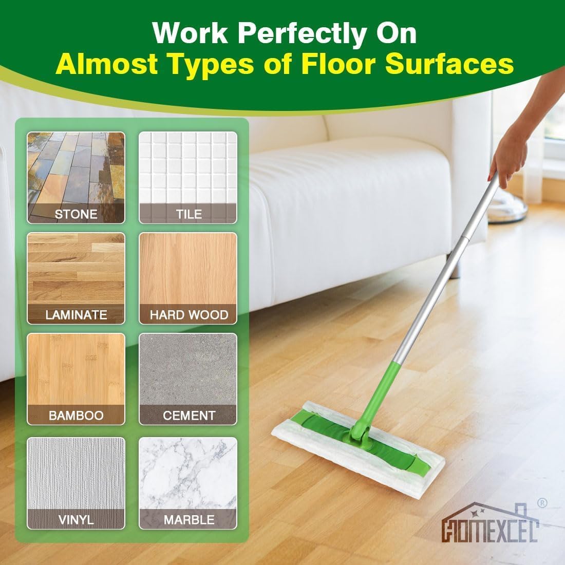 HOMEXCEL Dry Sweeping Cloths Pads Compatible with Swiffer Sweeper, Disposable Duster Refills Mop Pads for Floor Mopping and Cleaning, 64 Count-8 " x 10.4 " Pads Refills-Not Include The Mop