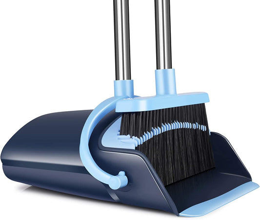 Broom and Dustpan Set for Home 2025 Indoor Outdoor Broom with Dustpan Combo Set Upright Dust Pans with Long Handle Angle Broom for Kids Garden Pet Hair Lobby Wood Floor Kitchen