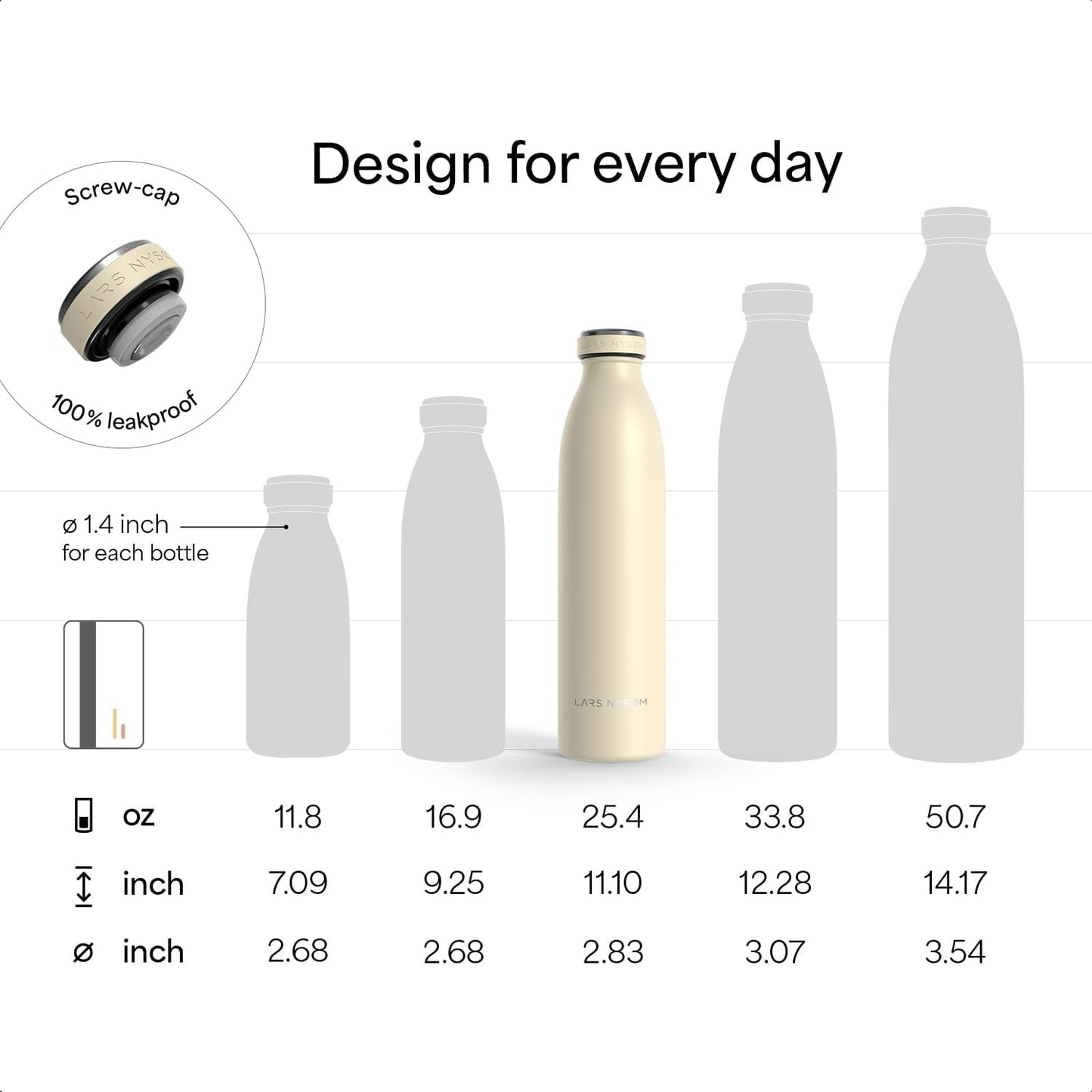 LARS NYSØM Stainless Steel Insulated Water Bottle 12oz 17oz 25oz 34oz 51oz | Insulated Thermo Flask for Hot and Cold Beverages | Leakproof Drinking Bottle (Brick Red, 25.4 oz)