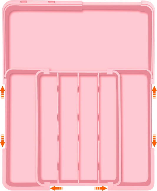 Silverware Organizer Expandable Silverware Drawer Organizer Adjustable Drawer Organizer, Flatware Cutlery Tray for Spoons Forks Knives Kitchen Organizers Storage,Pink