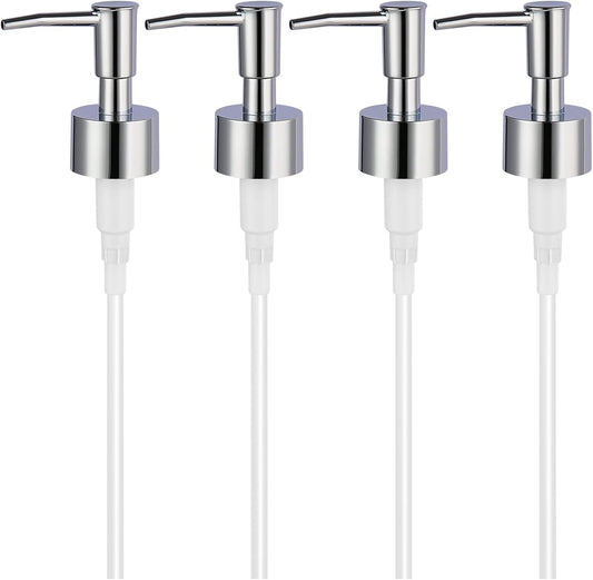 4Pcs Soap Dispenser Pump Replacement(Standard Diameter 28/400 Neck Size,1.1inch),Lotion Dispenser Pumps for Regular Mouth Plastic Shampoo Bottle (Silver)