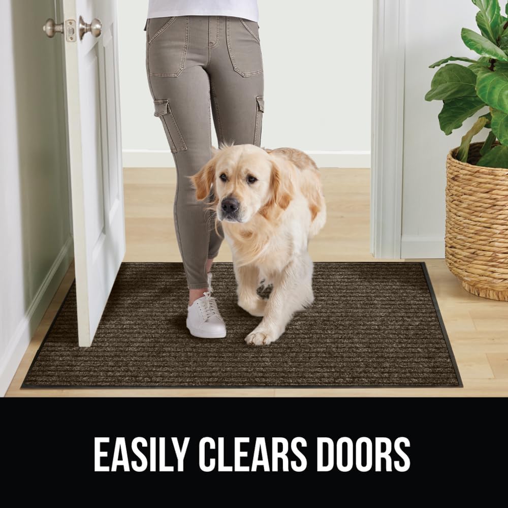 GORILLA GRIP Traffic Guard Door Mat, 47x35, Heavy Duty Welcome Mats, Commercial Office Space Doormat, Waterproof, Fade Resistant, Strong Rubber Backing, Low Profile, Shoe and Boot Scraper, Brown