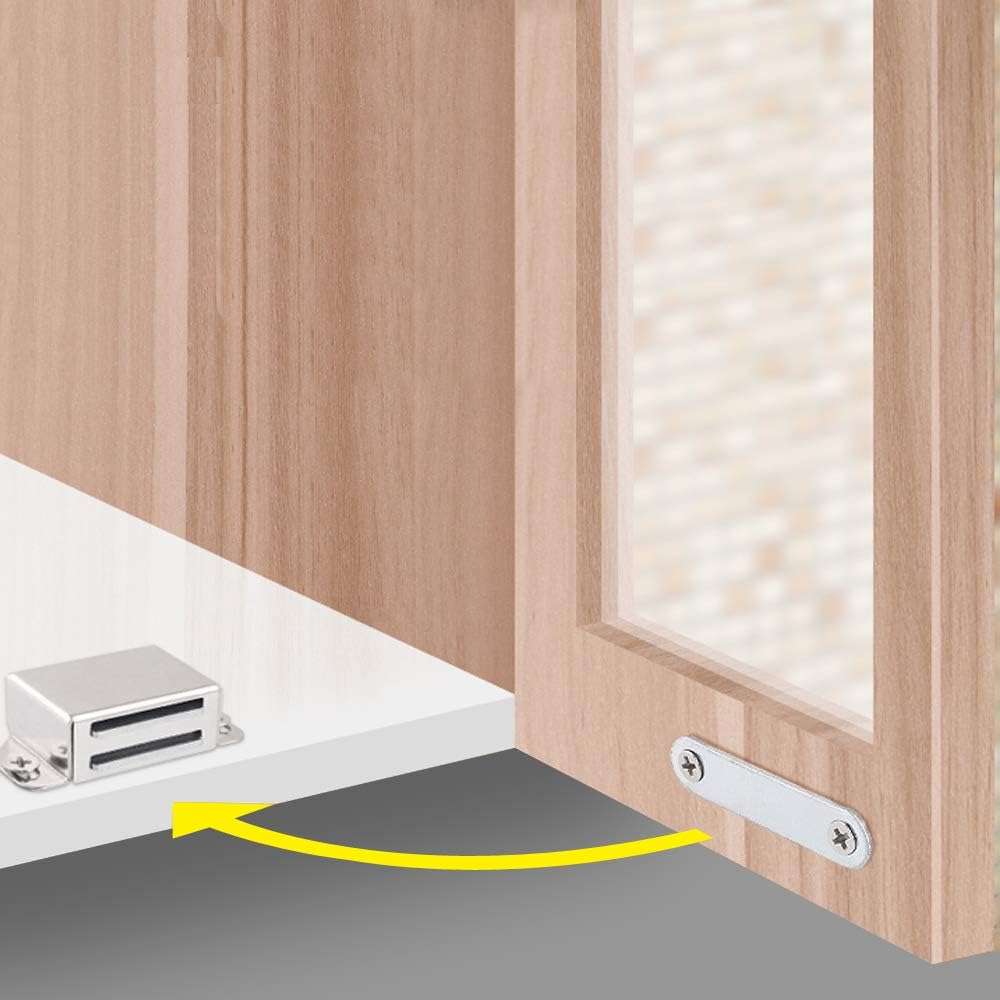 Mousike Cabinet Magnets 30lb Stainless Steel Magnetic Door Catch with Strong Magnetic for Kitchen Cupboard Wardrobe Closet Cabinet Door Drawer Latch(2.1"(Silver 4 Pack))