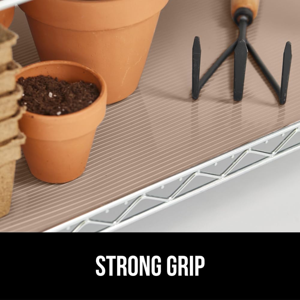 GORILLA GRIP DuraGuard Shelf Liner, Non-Adhesive Cabinet Liners for Kitchen Drawers, Shelves, Refrigerator, Pantry Storage, Bathroom Closet, Durable Waterproof BPA Free Ribbed Plastic, 20x10 Beige