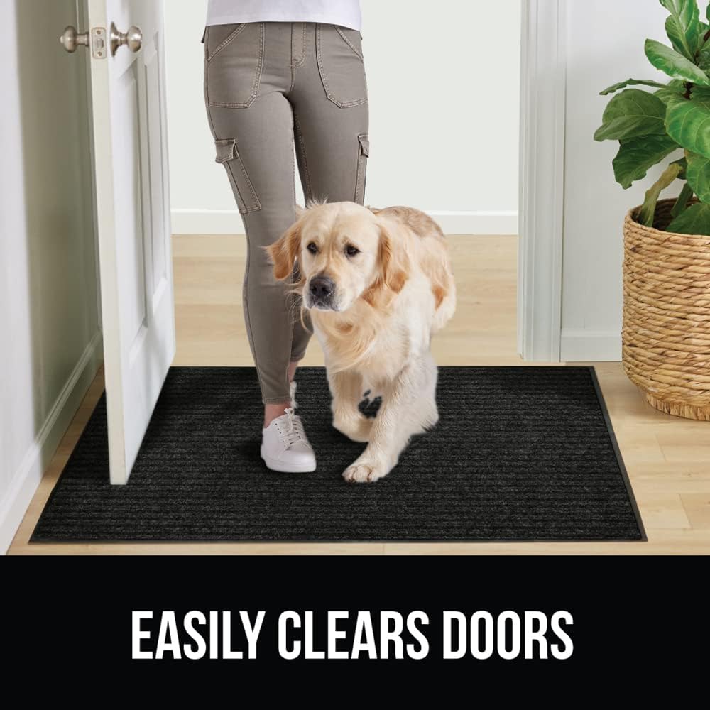 GORILLA GRIP Traffic Guard Door Mat, 60x36, Heavy Duty Welcome Mats, Commercial Office Space Doormat, Waterproof, Fade Resistant, Strong Rubber Backing, Low Profile, Shoe and Boot Scraper, Jet Black
