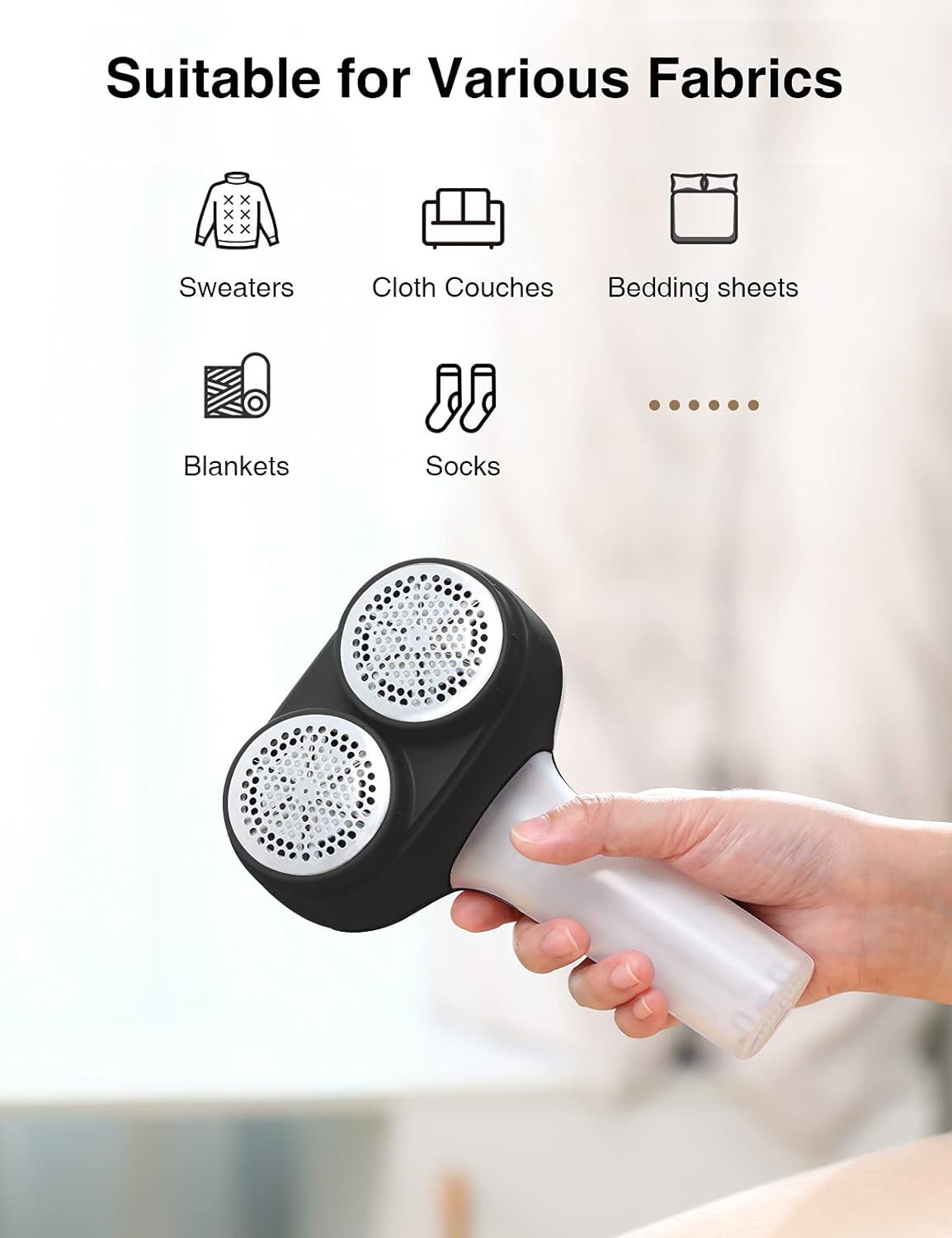 VASSON Fabric Shaver, Electric Lint Remover, Rechargeable Lint Shaver, Sweater Shavers to Remove Pilling, Large Fuzz Remover for Clothes Couch Furniture (Black)