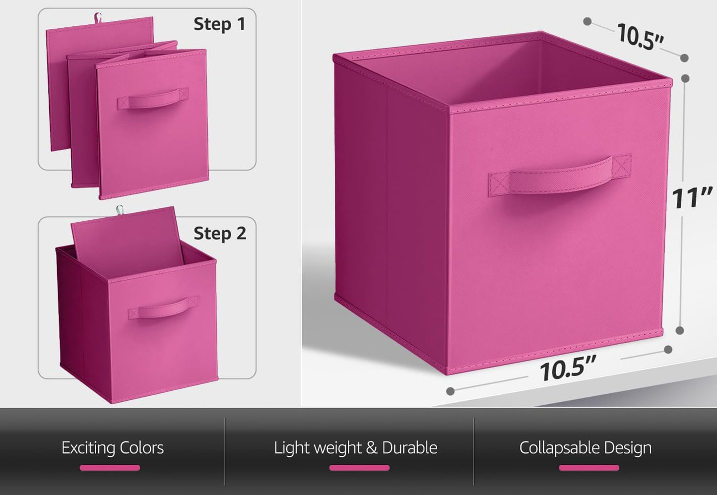 Sorbus Fabric Storage Cubes - 8 Foldable Storage Bins for Organizing Pantry, Cubbies, Toy Box - Clothes Storage & Closet Organizer - 11 Inch Collapsible Cube Baskets for Shelves with Handle