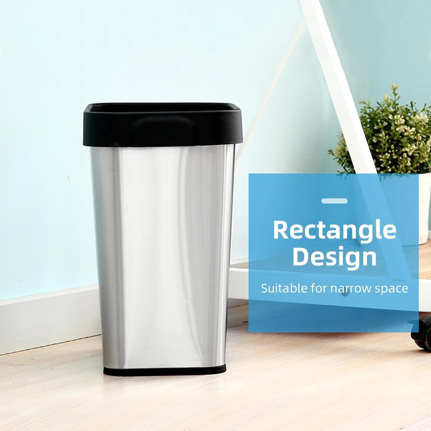 3 Pack Stainless Steel Trash Can 2 Gallon, Open Top Trash Can, 7" x 10" x 11", Rectangle Rubbish Bin, Slim and Narrow, No Lid Small Wastebasketfor Kitchen, Bathroom, Living Room, Office