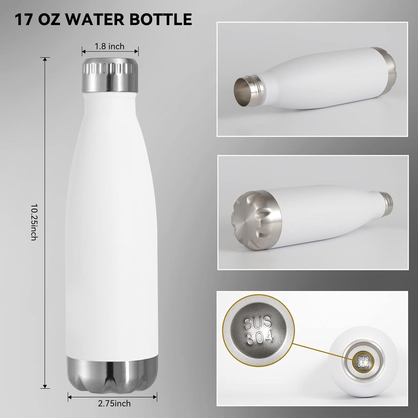 VEGOND 17oz Stainless Steel Water Bottles Bulk, Reusable Metal Sports Bottle Keeps Drink Hot and Cold, BPA Free Double Wall Vacuum Insulated Cola Shape Bottles for Camping, Gym, 4 Pack