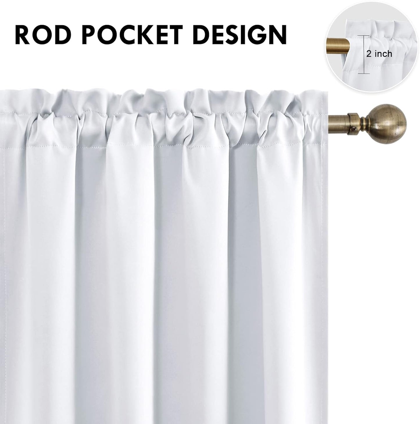 DWCN White Room Darkening Blackout Curtains - Thermal Insulated Privacy Energy Saving Window Curtain Drapes 52 x 54 inch Length, Set of 2 Bedroom Living Room Curtains
