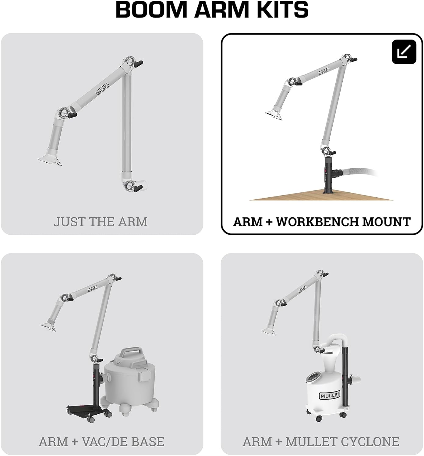 Mullet ThirdHand Dust Collection Boom Arm (Boom Arm + Workbench Mount)