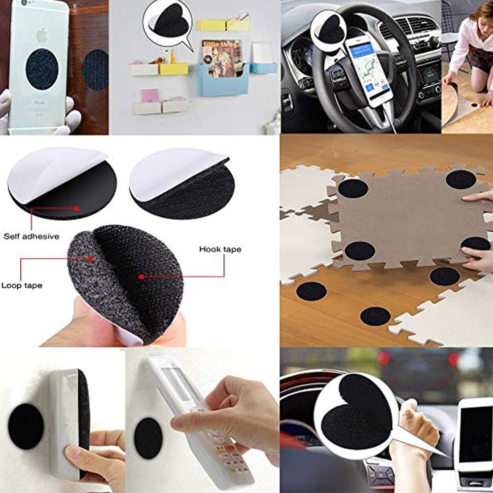 BRAVESHINE Adhesive Tape - 16PCS Hook and Loop Fasteners - Double Sided Sticky-Back - Heavy-Weight Carpet Gripper Pad Wall Mounting Tapes for Home Office Phone Mount - Round 1.5inch