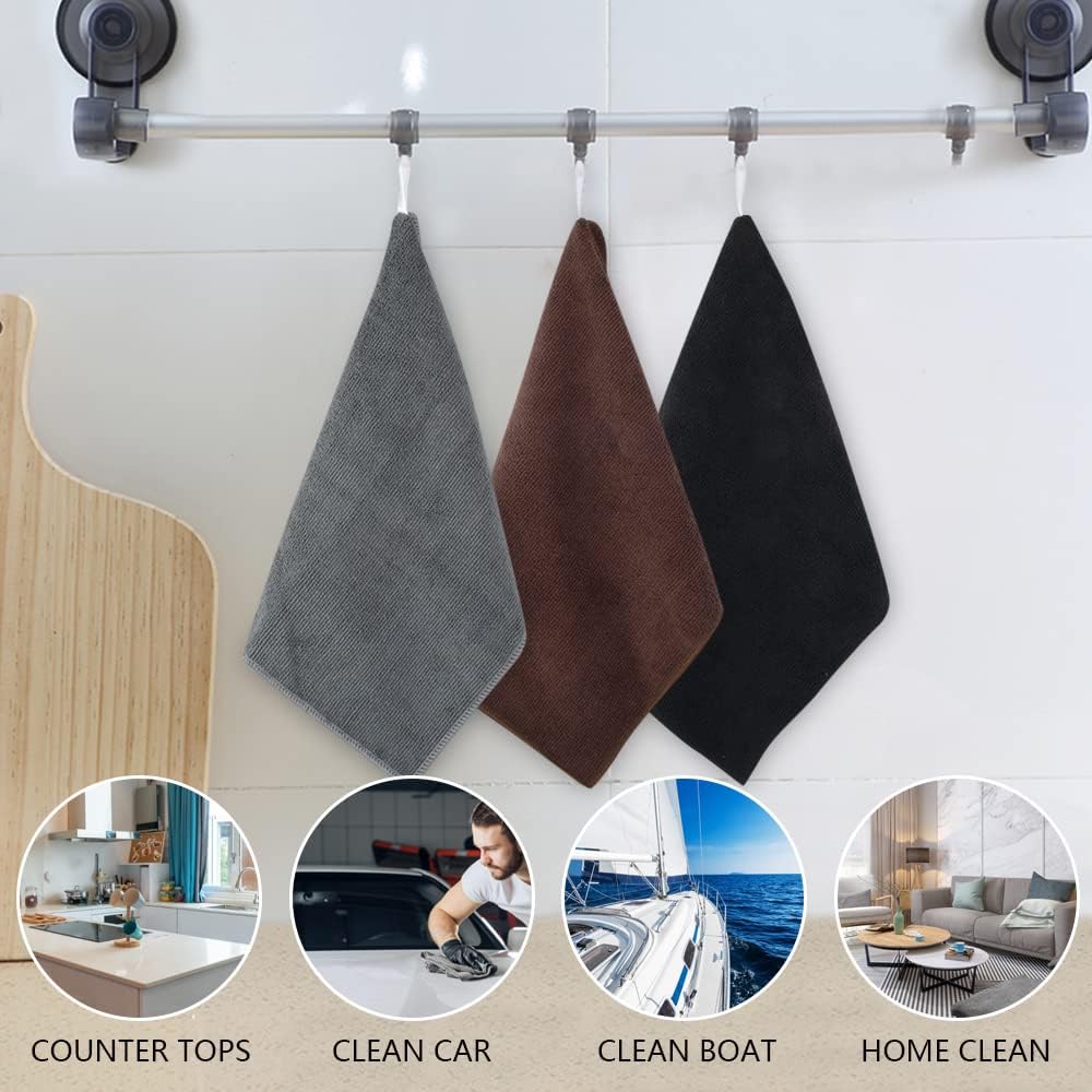 KinHwa Microfiber Dish Cloths for Washing Dishes Ultra Absorbent Dish Rags Fast Drying Kitchen Wash Clothes 12inch x 12inch 10 Pack Black