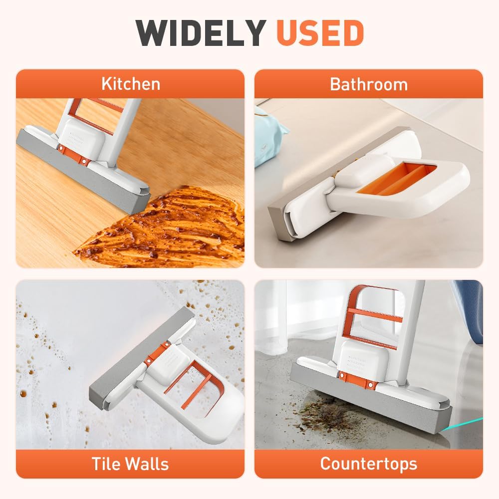 Mini Foldable Desktop Mop, Wet and Dry Portable Cleaning Sponge Mop,Self Squeezing Mini Sponge Mop with One Replaceable Head,for Small Spaces,Bathroom,Kitchen,Glass (Replace Sponge/3pcs)