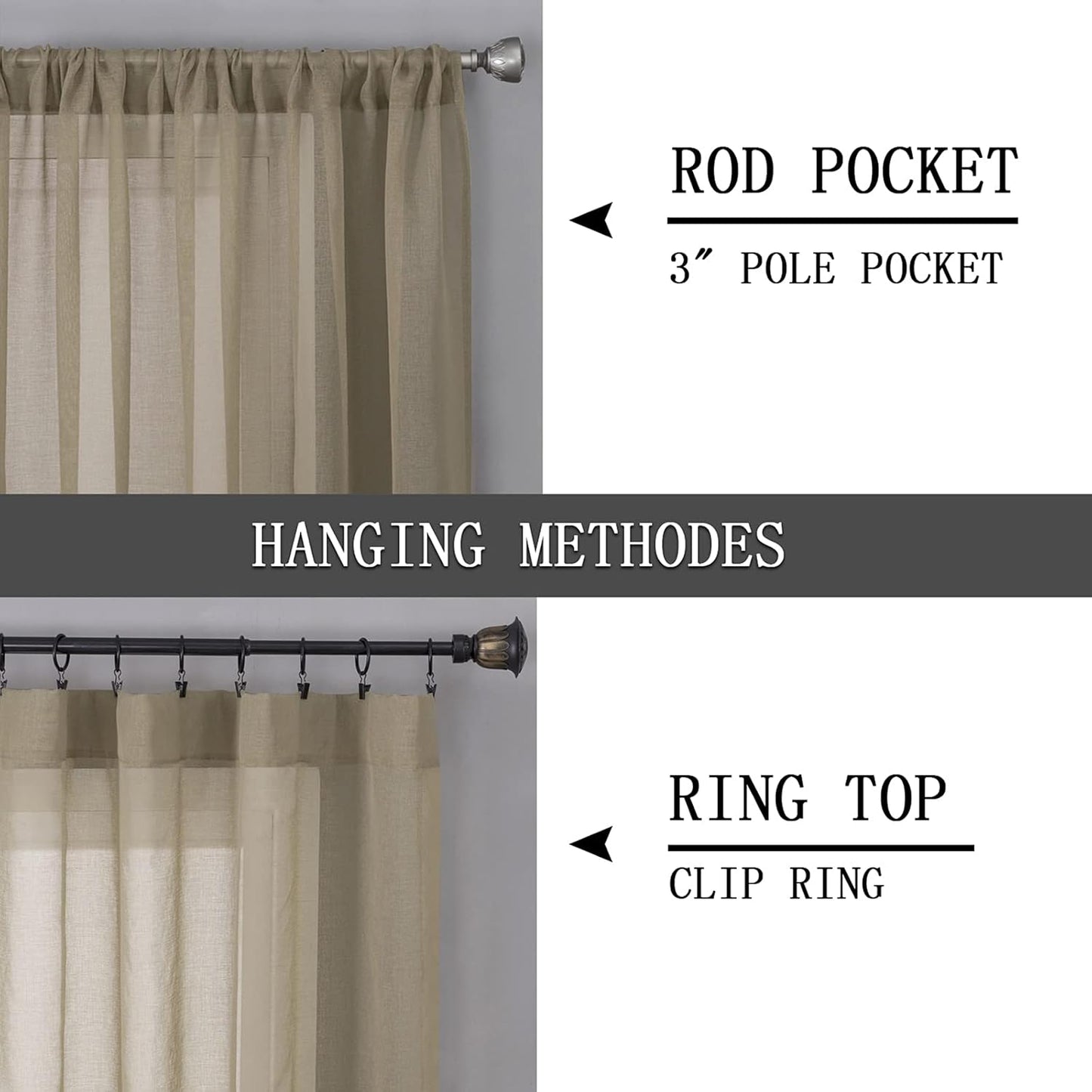 Tollpiz Short Sheer Curtain Linen Textured Bedroom Curtains Sheer Light Filtering Rod Pocket Voile Curtain for Living Room, 54 x 54 inches Long, Taos Taupe, Set of 2 Panels