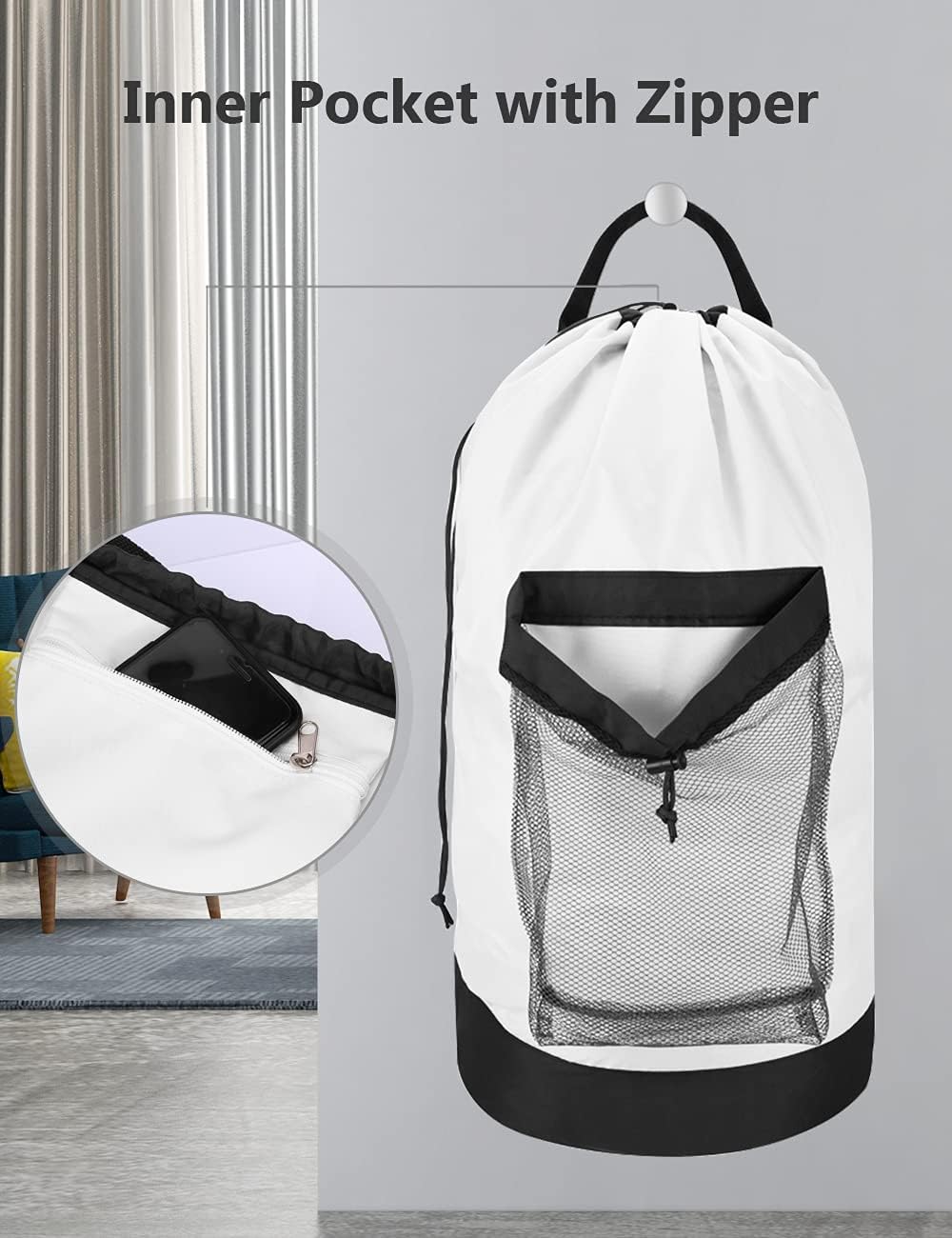 Dalykate Backpack Laundry Bag, Laundry Backpack with Shoulder Straps and Mesh Pocket Durable Nylon Clothes Hamper Bag with Drawstring Closure for College, Travel, Laundromat, Apartment