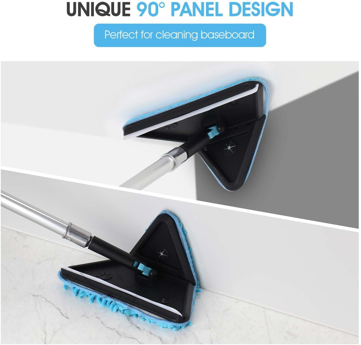 16 Feet High Ceilings Baseboard Wall Cleaner Mop with 8 Ft Extension Pole, Cobweb Duster, Window Cleaning Squeegee Kit (8ft)