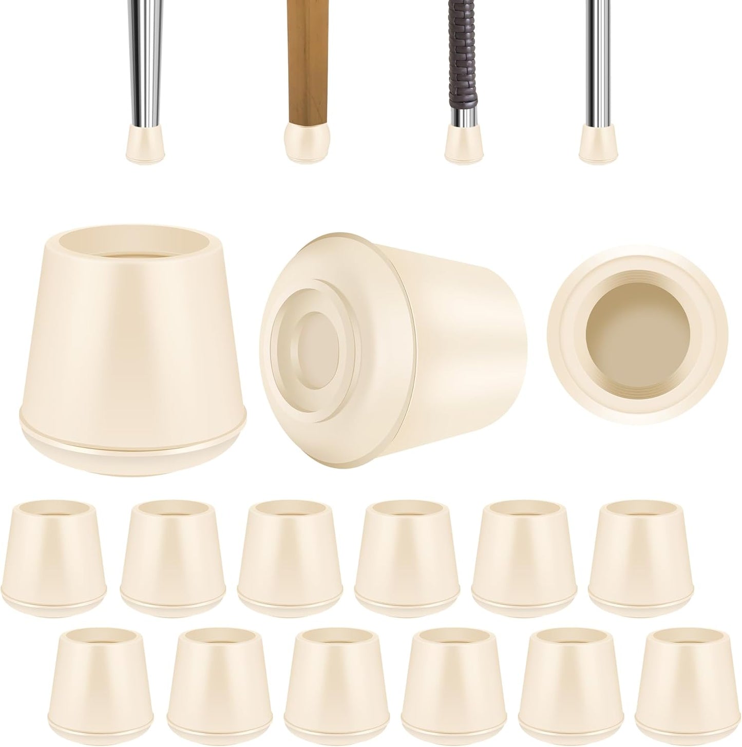 3/4" Round Rubber Chair Leg Tips Caps, Chair Leg Floor Protectors, Non-Slip Chairs Legs Caps, Stool Feet Protectors Cap, Folding Metal Chairs Legs Tip Replacement (White, 12 Pack)