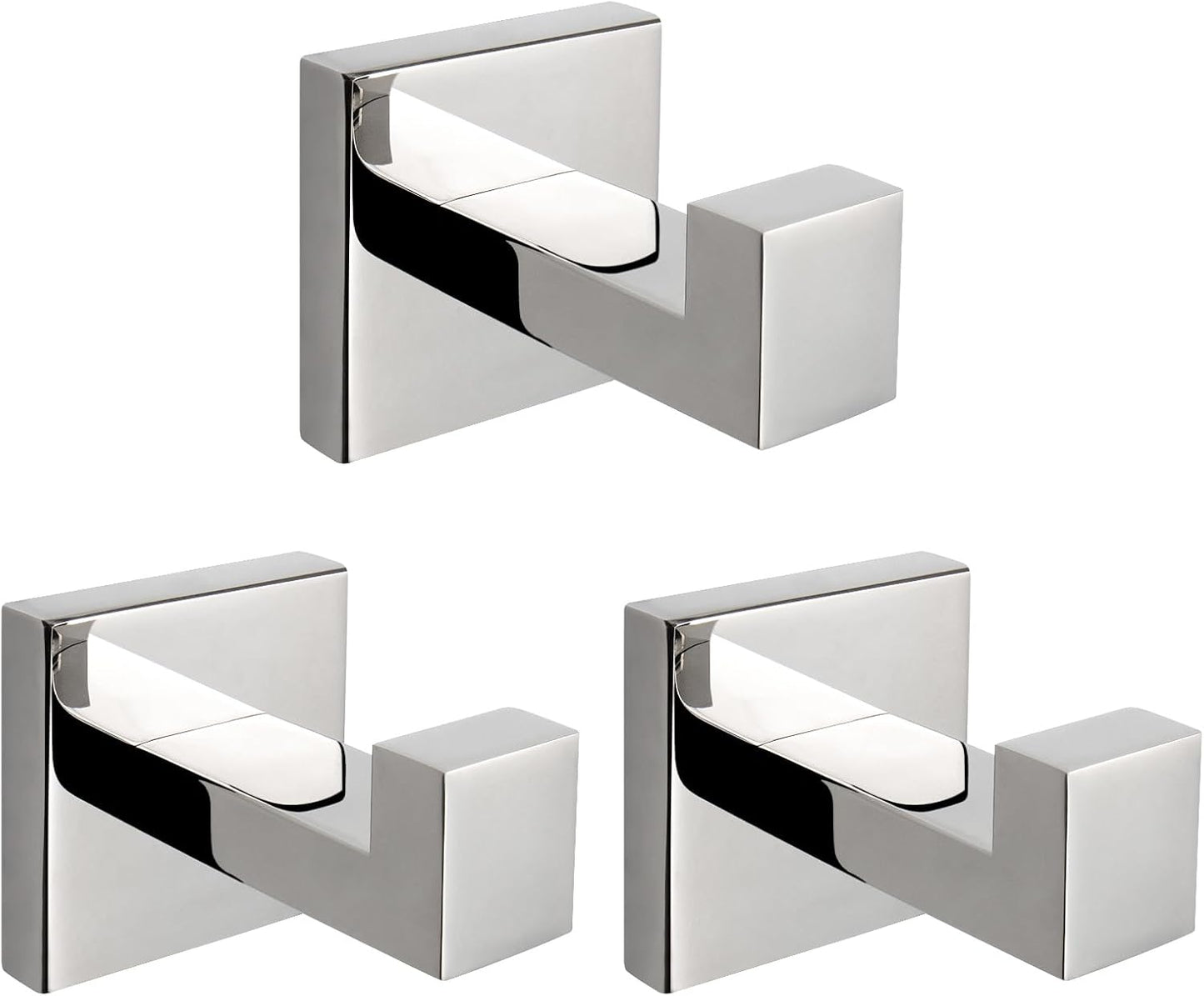 NearMoon Bath Towel Hooks -SUS304 Stainless Steel Square Clothes Robe Hooks Hanger, Heavy Duty Coat Hooks for Bathroom Livingroom Hotel Kitchen Garage, Wall Mounted - 3 Pack (Chrome Finish)
