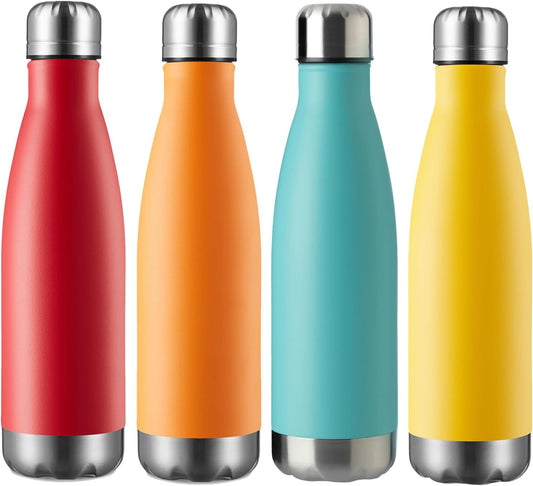MEWAY 17oz Sport Water Bottle Vacuum Insulated Stainless Steel Leak-Proof Double Wall Cola Shape Water Bottle,Keep Drinks Hot & Cold (4 Pack, MIX)