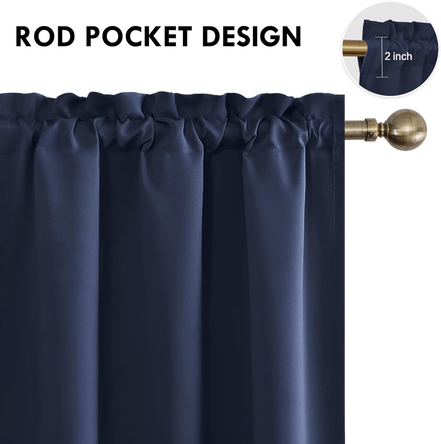 DWCN Navy Room Darkening Blackout Curtains - Thermal Insulated Privacy Energy Saving Window Curtain Drapes 42 x 63 inch Length, Set of 2 Bedroom Living Room Curtains