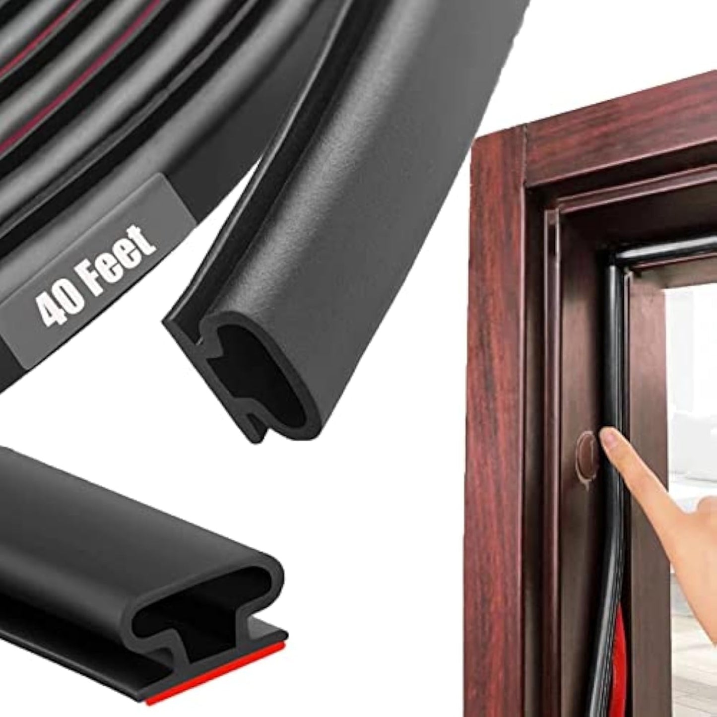 Black Rubber Weather Stripping Door Seal Strip, D Shape Door Rubber Weather Seal Strip, SelfAdhesive Door Weatherstripping Soundproofing Door Sealing Strip for Windows (40 feet, Black)