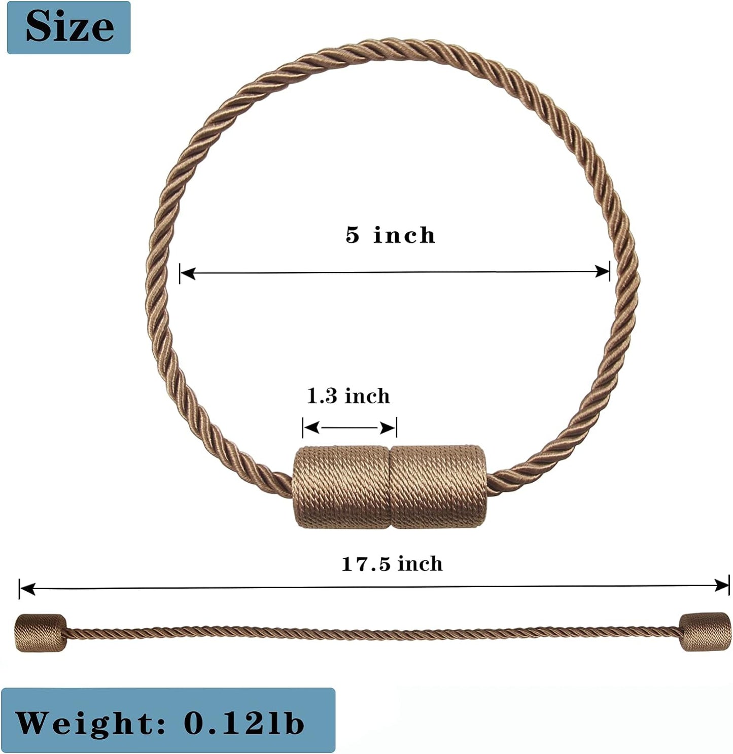 4 Pack Strong Magnetic Curtain Tiebacks Outdoor Elegant Decorative Tie Backs Modern Rope Tiebacks for Drapes Window Curtain Holdbacks for Draperies- Khaki