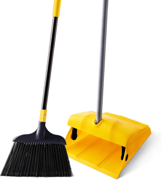 Yocada Commercial Broom and Dustpan Set with Windproof Cover Commercial Outdoor Indoor for Courtyard Garage Lobby Mall Market Floor Home Kitchen Room Office Pet Hair Rubbish