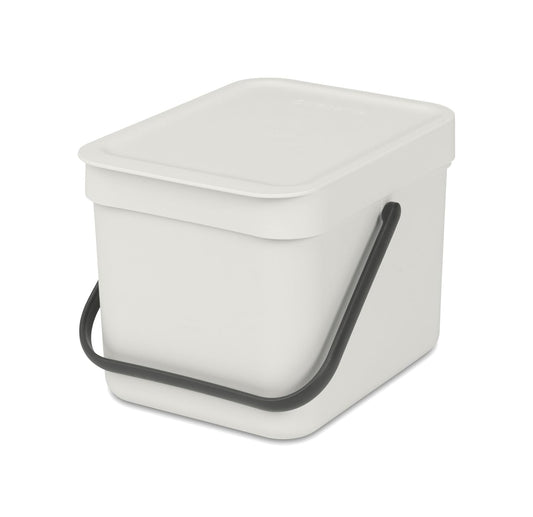 Brabantia Sort & Go Food Trash Can (1.6 Gal/Light Gray) Small Countertop Kitchen Compost Caddy with Handle & Removable Lid, Easy Clean, Fixtures Included for Wall/Cupboard Mounting