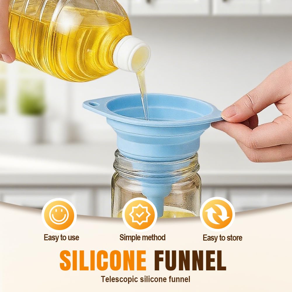 Kitchen Funnel Set 3 Pack, Collapsible Silicone Funnels for Filling Water Bottles & Small Bottles | Food-Grade, Easy Clean & Space-Saving (Green)