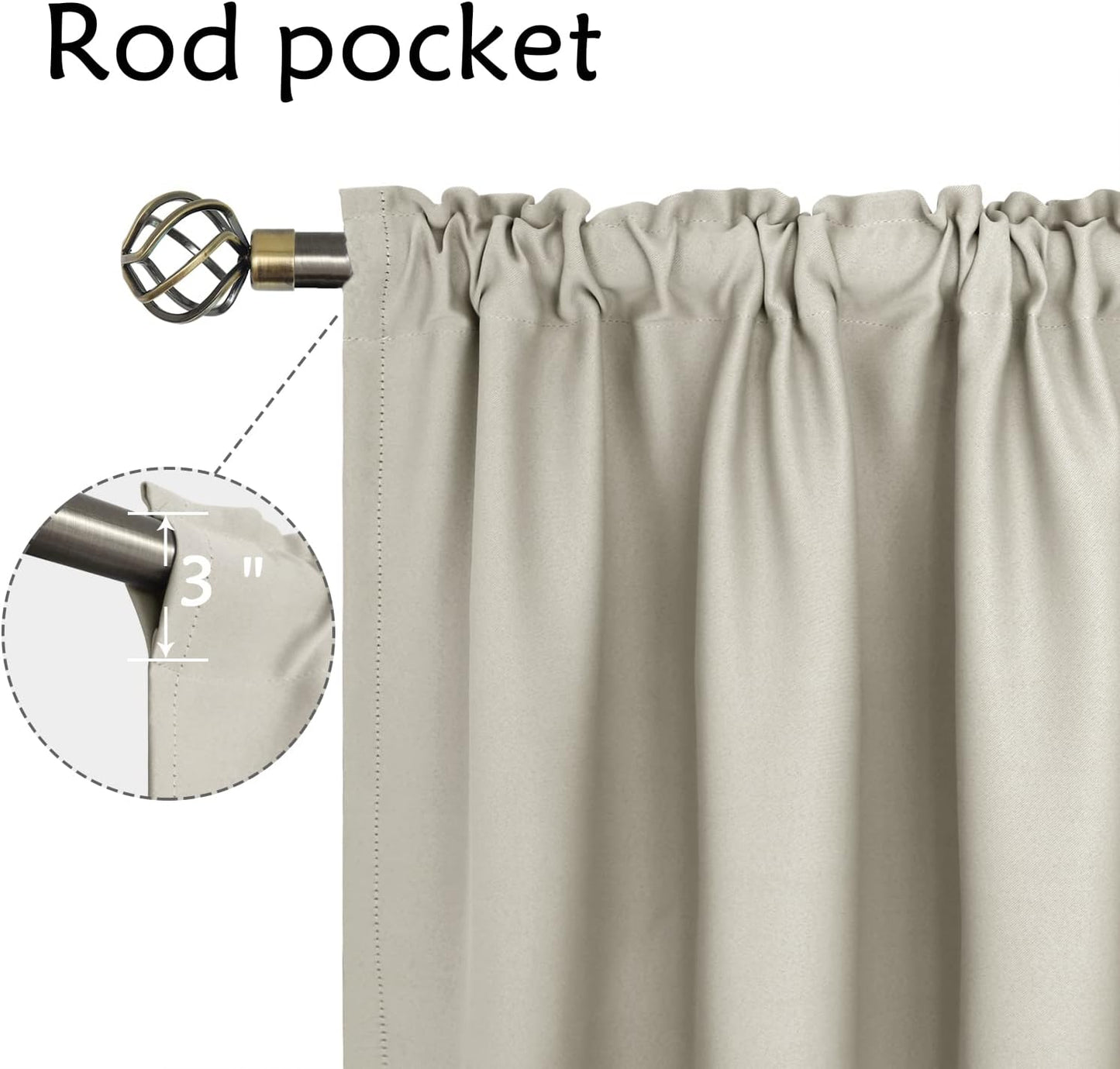 BGment Short Curtains 40 Inches Length for Small Window - Rod Pocket Thermal Insulated Room Darkening Window Drapes for Kitchen Bedroom Bathroom, Light Camel, 2 Panels, 42 x 40 Inch