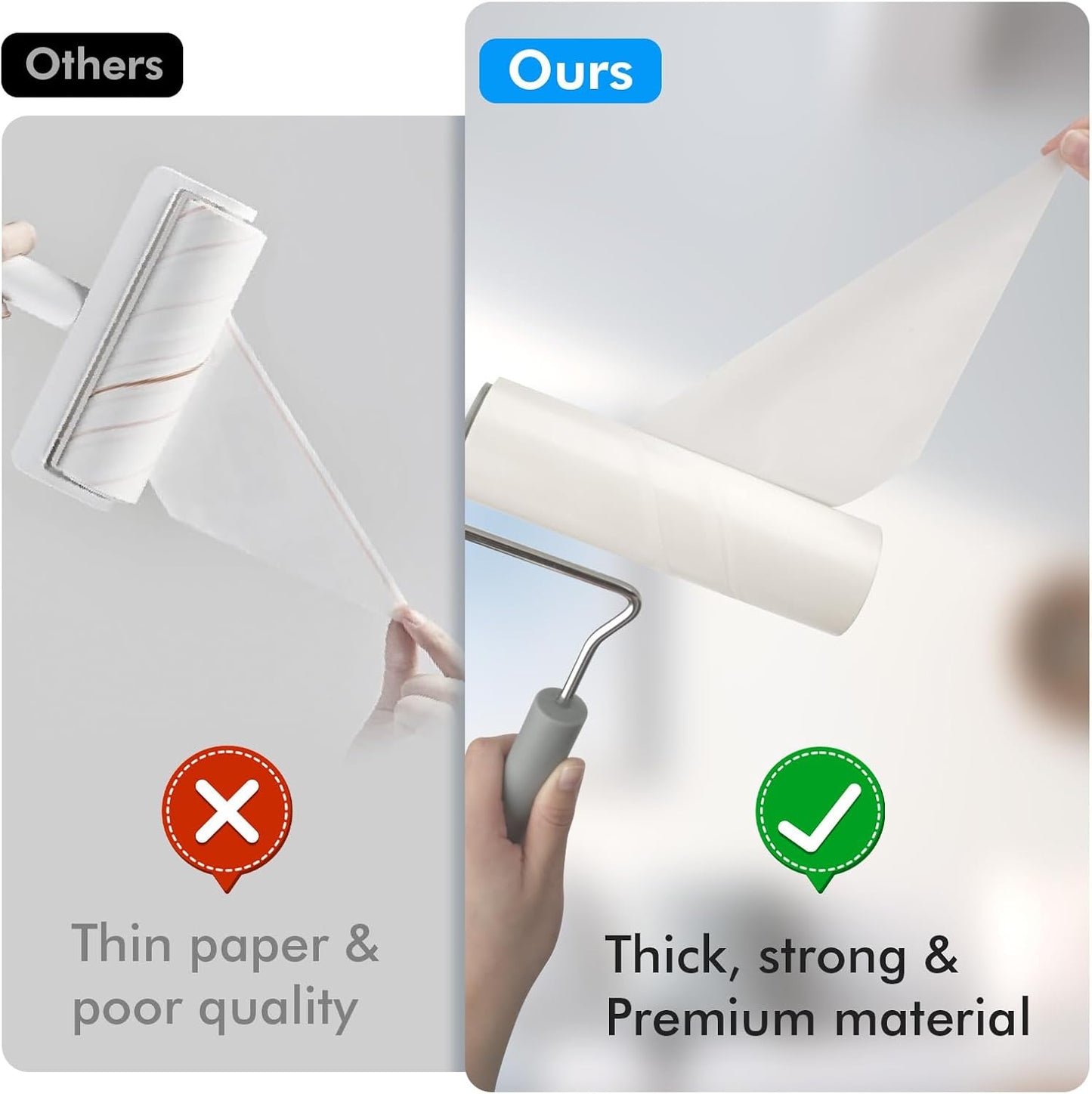 Extra Sticky Large Surface Lint Roller, 6.3'' Giant Lint Roller for Pet Hair, Lint Remover Roller for Cat Hair, Clothes, Furniture (1 Handle + 270 Sheets)