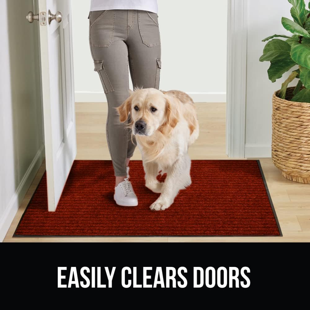 GORILLA GRIP Traffic Guard Door Mat, Heavy Duty Welcome Mats, Commercial Office Space Doormat, Waterproof, Fade Resistant, Strong Rubber Backing, Low Profile, Shoe and Boot Scraper, 35x23, Red
