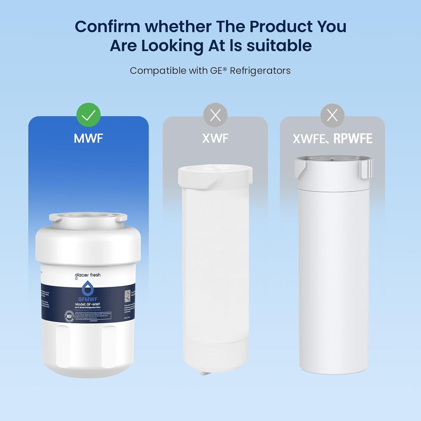 GLACIER FRESH Replacement for MWF Refrigerator Water Filters, SmartWater MWFP, MWFA, GWF, HDX FMG-1, WFC1201, RWF1060, 197D6321P006, Kenmore 9991, 4 Pack