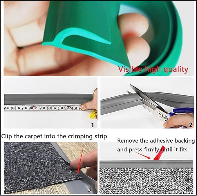 Self Adhesive Carpet Transition Strip with Edge Trim, Designed for Seamless Transitions from Carpet to Tile or Vinyl Floors, Perfect for Doorways.(Gray,82ft)