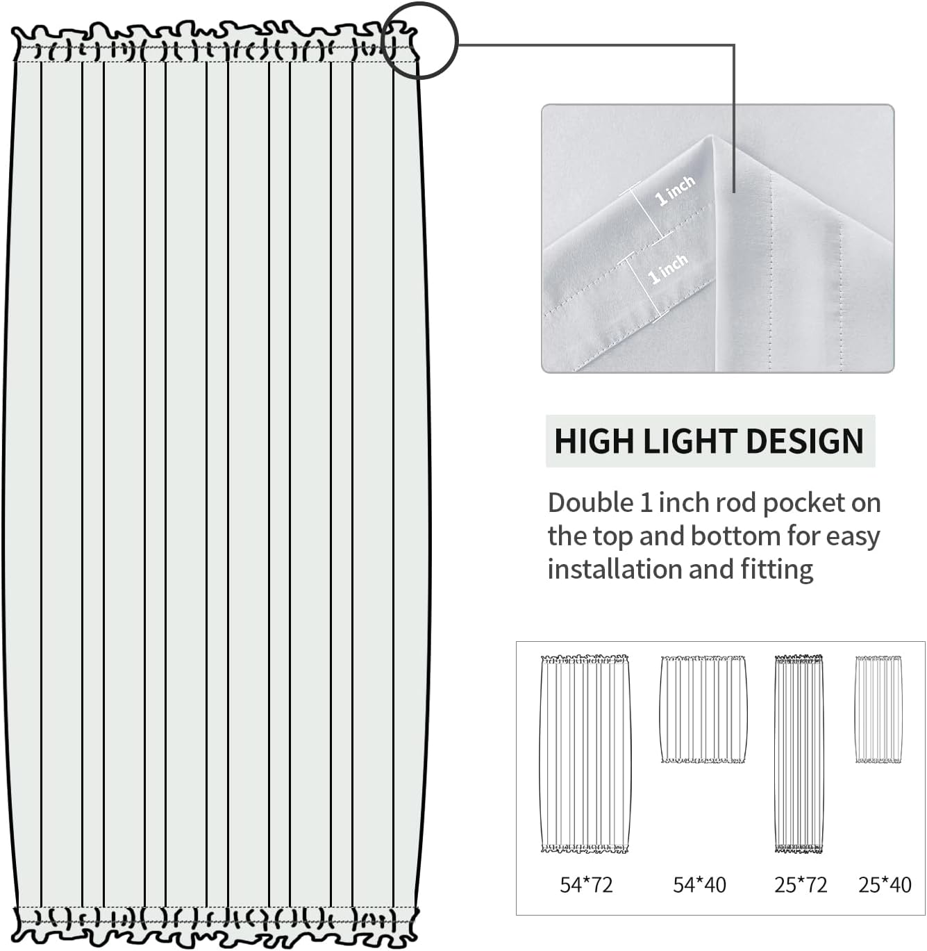 DWCN French Door Curtains – Rod Pocket Thermal Curtain for Doors with Glass Window, Kitchen and Patio Doors for Privacy, 12 X 72 Inches Long, 1 Curtain Panel with Tieback, Greyish White