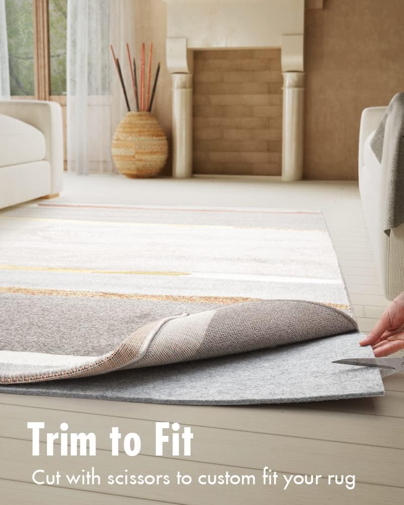 Non Slip Rug Pad Gripper - 8x11 Feet 1/8” Extra Thick Felt Under Rug for Area Rugs and Hardwood Floors,Super Cushioned Non Skid Carpet Padding