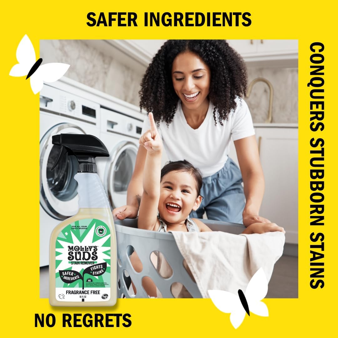 Molly's Suds Stain Remover Spray | Gentle Yet Powerful, Great for Baby & Pet Stains | Clean, Simple Ingredients (Fragrance Free) (16 Fl Oz (Pack of 2))